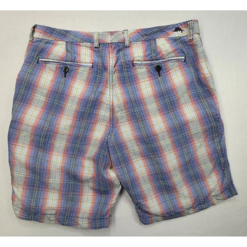 Tommy Bahama Mens Shorts 34 Linen Tencel‎ Blend Key West Plaid Limited Use